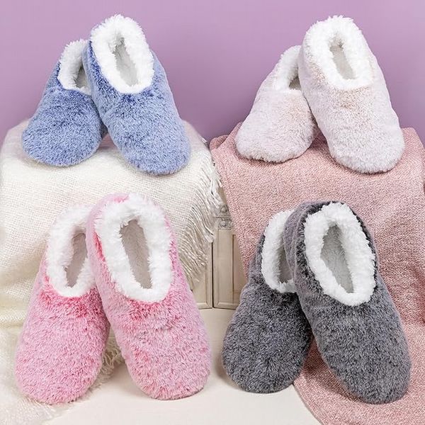 Snoozies! Frosty Faux Fur Slippers Non-Slip Soles Charcoal