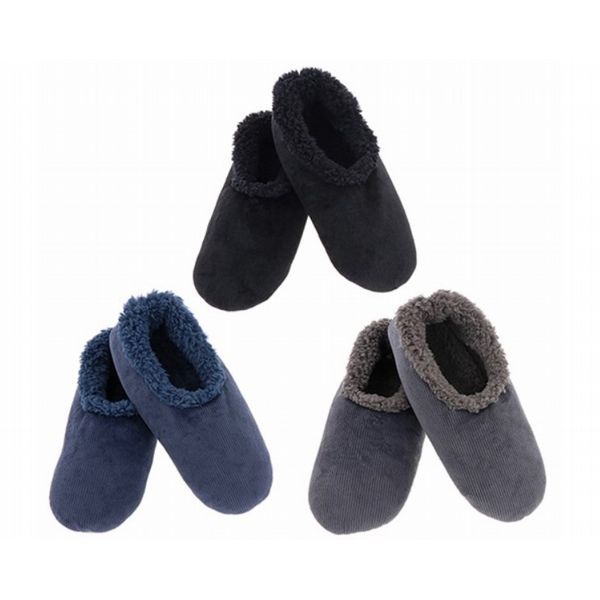 Snoozies! Modern Brushed Cord Slippers Non-Slip Soles Black