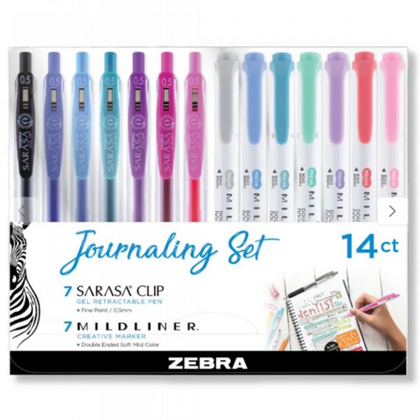 Journaling Set with 7 Double ended MILDLINER markers and 7 fashionable SARASA Gel  Clip Pens