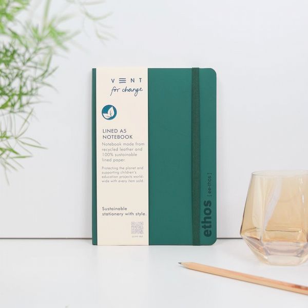 A5 recycled leather notebook � ETHOS Emerald Green