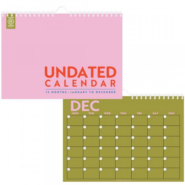 A4 Undated Monthly Calendar | Colourburst | Start any month