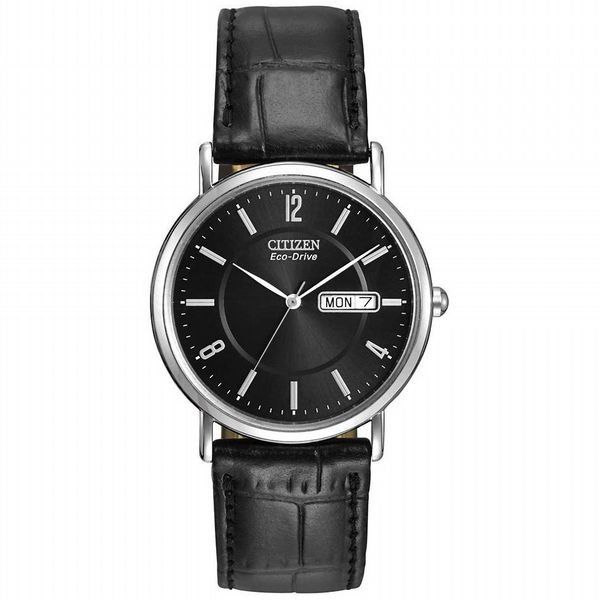 Citizen Men�s Black Leather Strap Eco-Drive Watch
