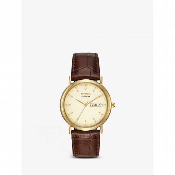 Citizen Men's Eco-Drive Leather Strap Watch, Brown/Gold