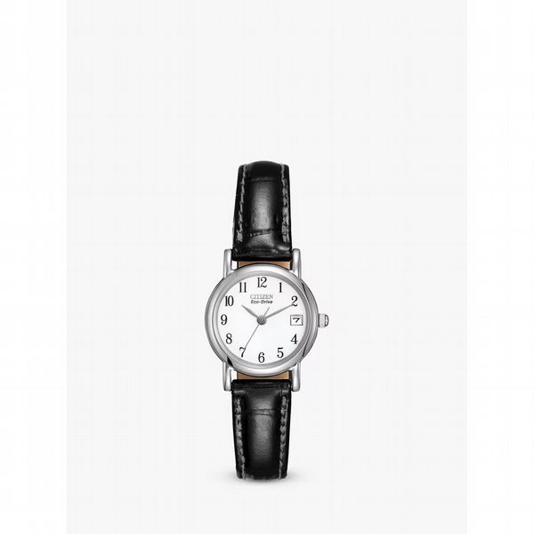 Citizen Women's Date Leather Strap Watch, Black/White