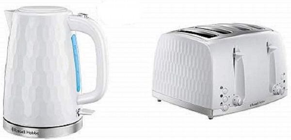 Russell Hobbs Honeycomb Breakfast Bundle White - Kettle & 4 Slice